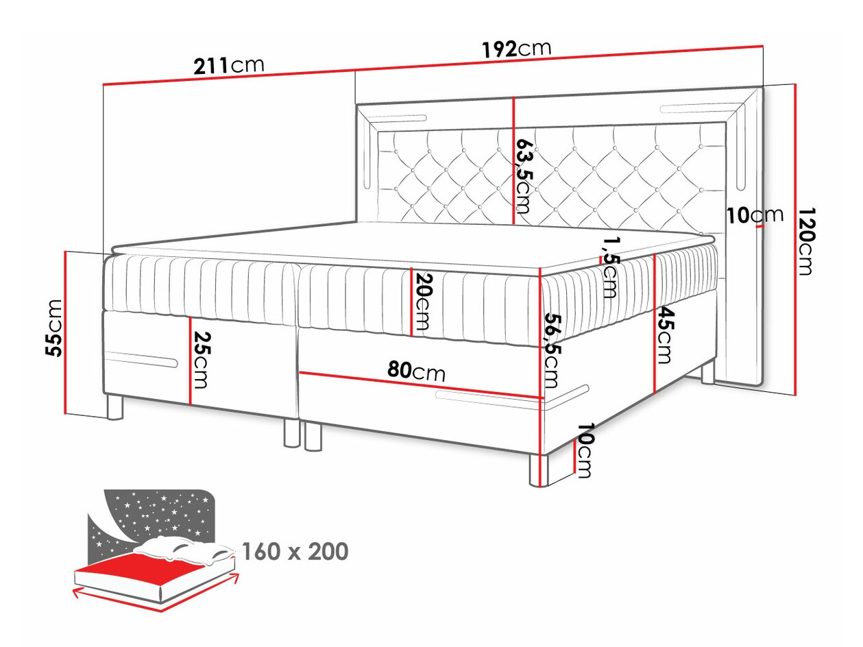 Boxspring postelja Baltimore 189 (Velluto 15)