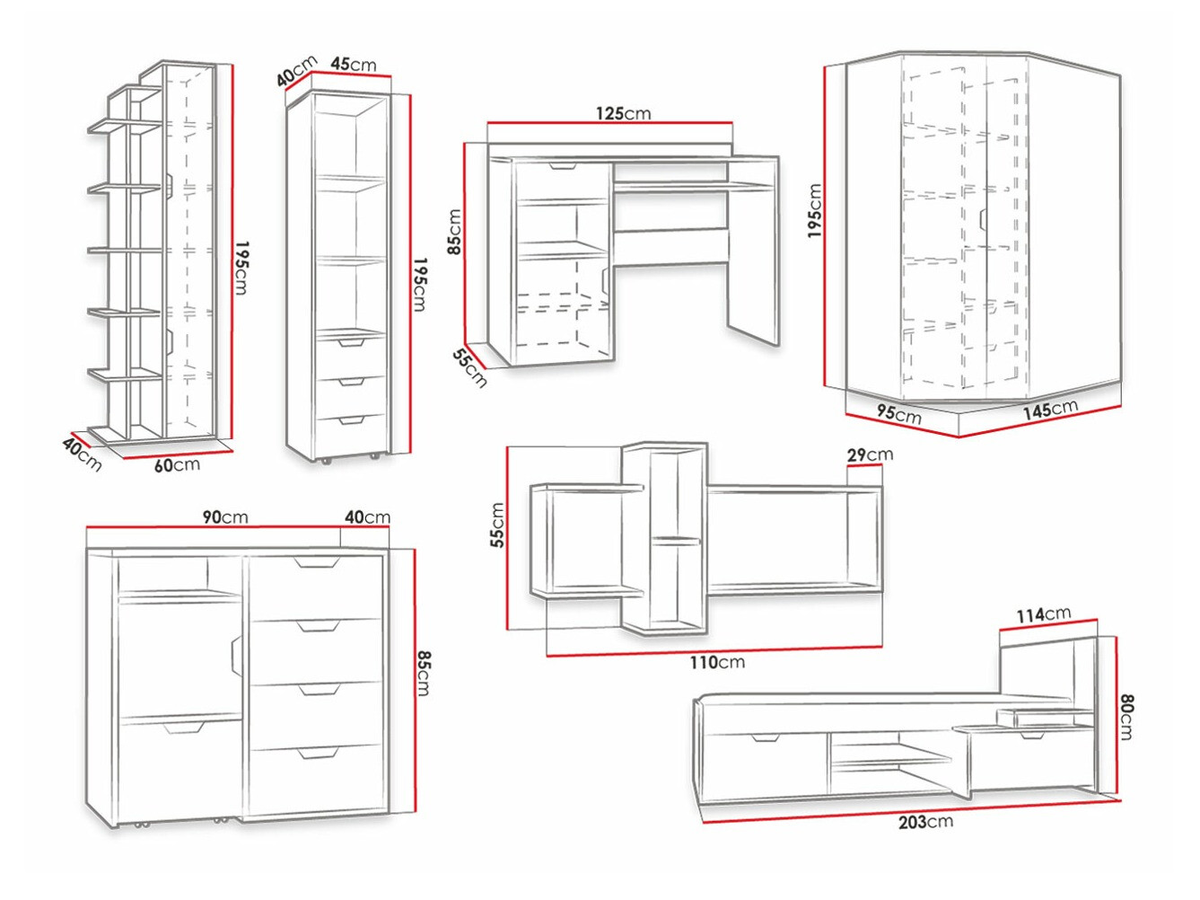 Pohištveni komplet Tenmele 113 (Siva + Grafit)