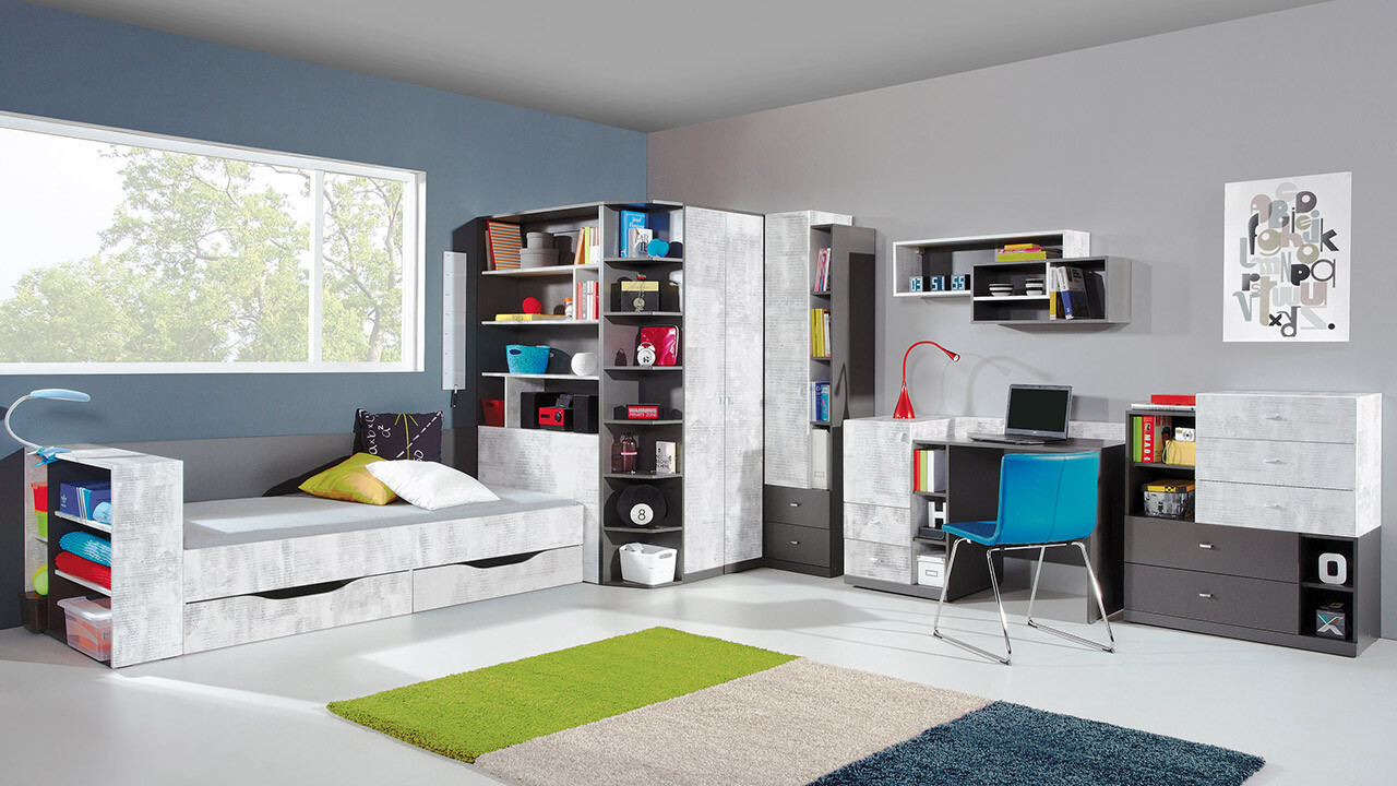 Komplet pohištva za otroško sobo Omaha F126 (Grafit + Siva)