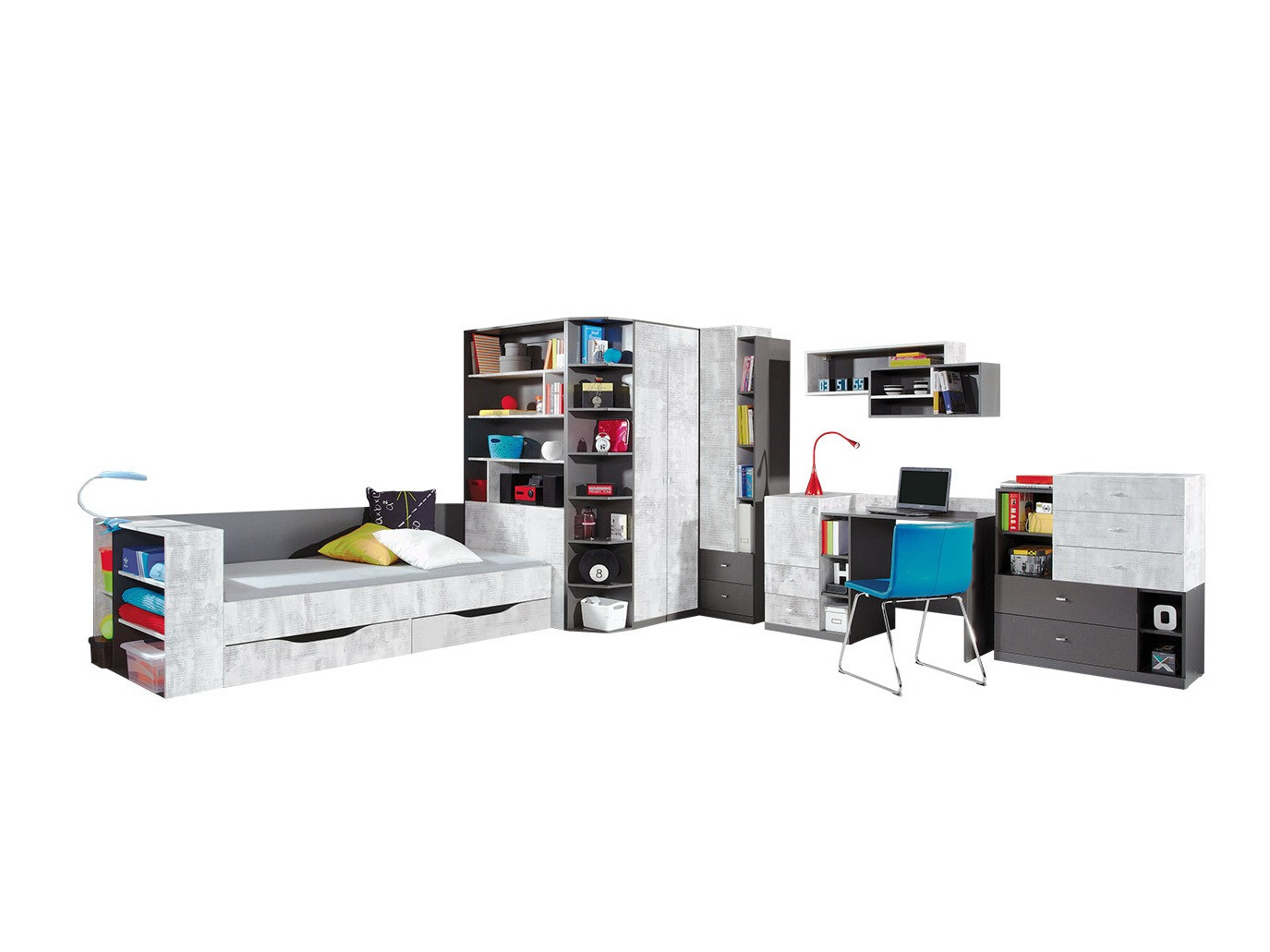 Komplet pohištva za otroško sobo Omaha F126 (Grafit + Siva)