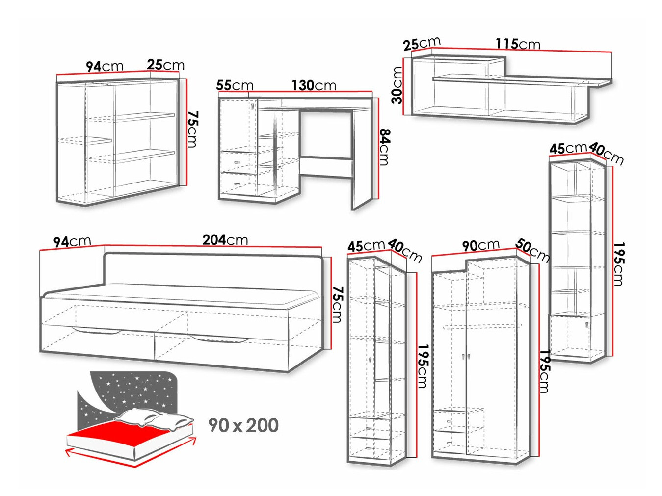 Komplet pohištva za otroško sobo Omaha F128 (Grafit + Siva)
