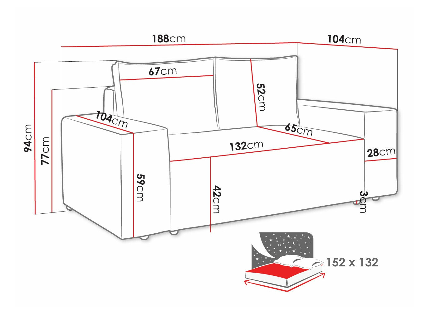 Raztegljiv kavč Clovis 107 (Poso 100)