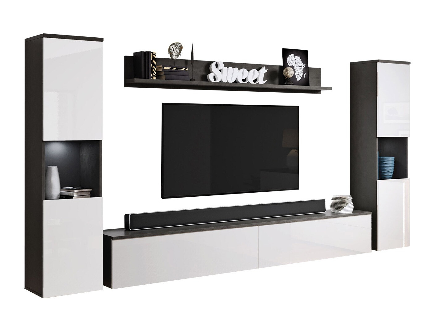 Komplet za dnevno sobo Sarasota 131 (Temno siva + Sijaj bela)