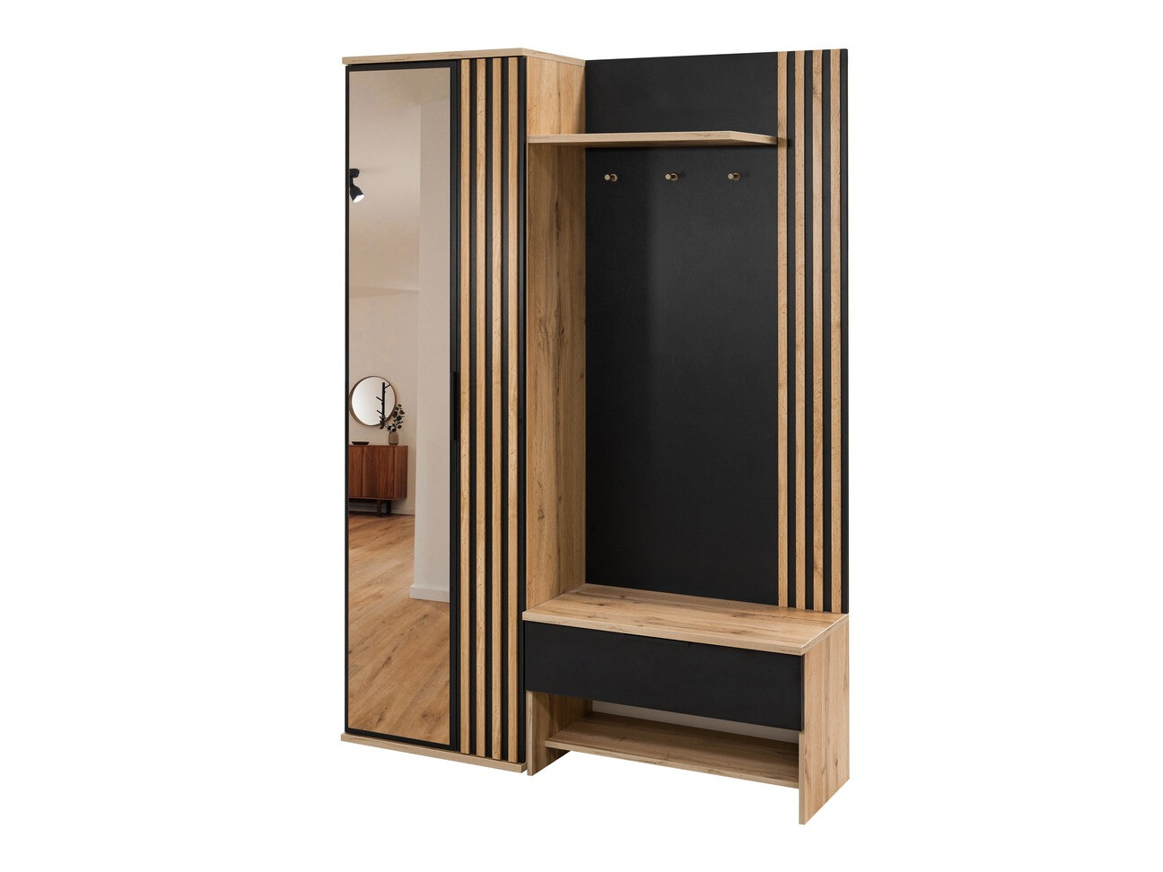 Komplet za predsobo Honolulu 161 (Črna + Wotan hrast)