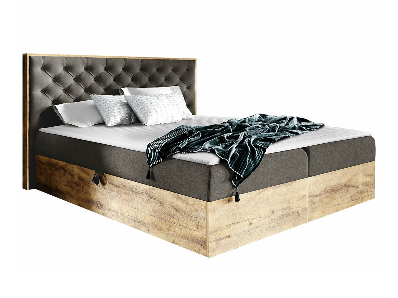 Boxspring postelja Baltimore 182 (Wotan hrast + Faro 5)