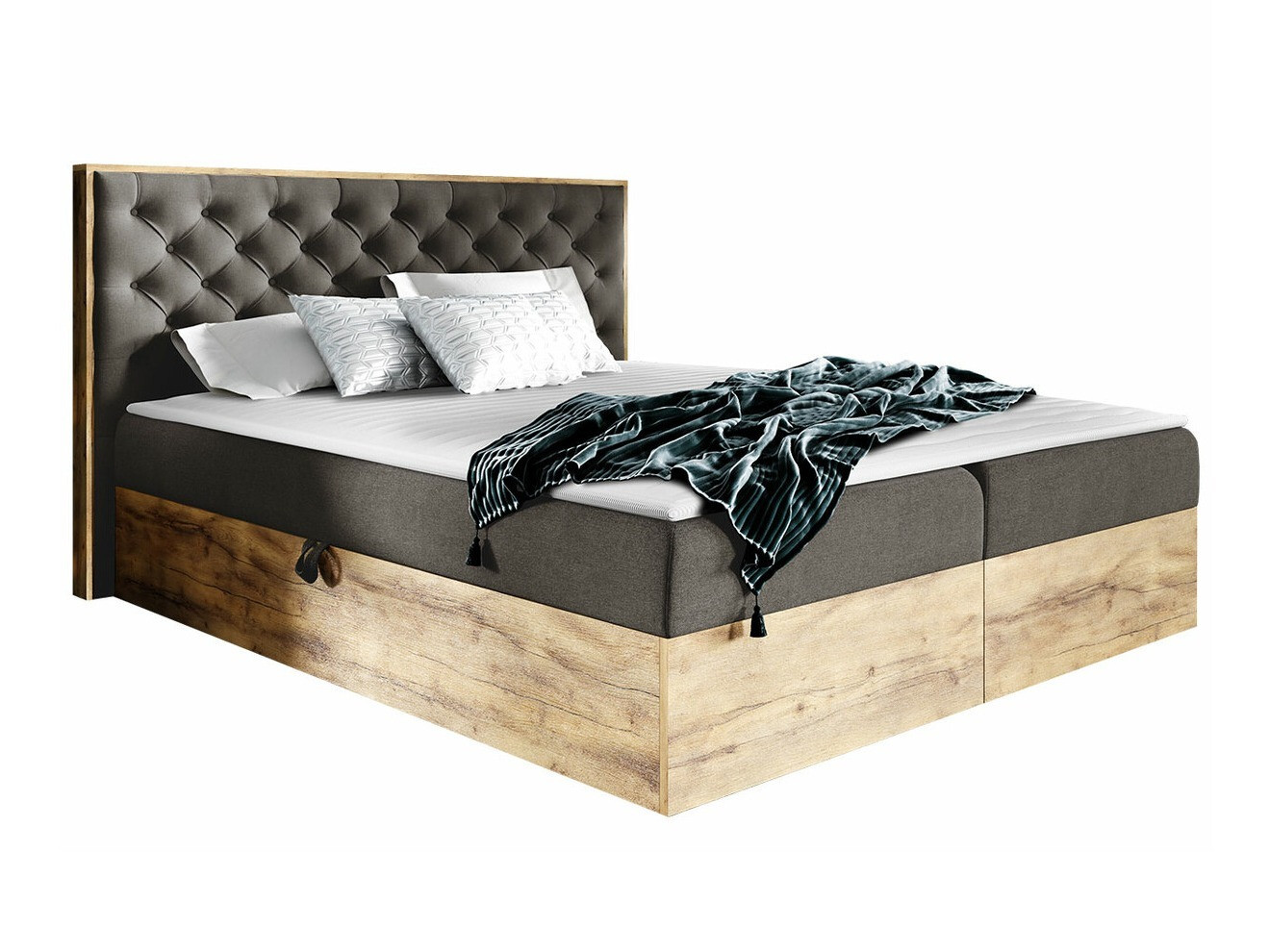 Boxspring postelja Baltimore 182 (Wotan hrast + Faro 5)
