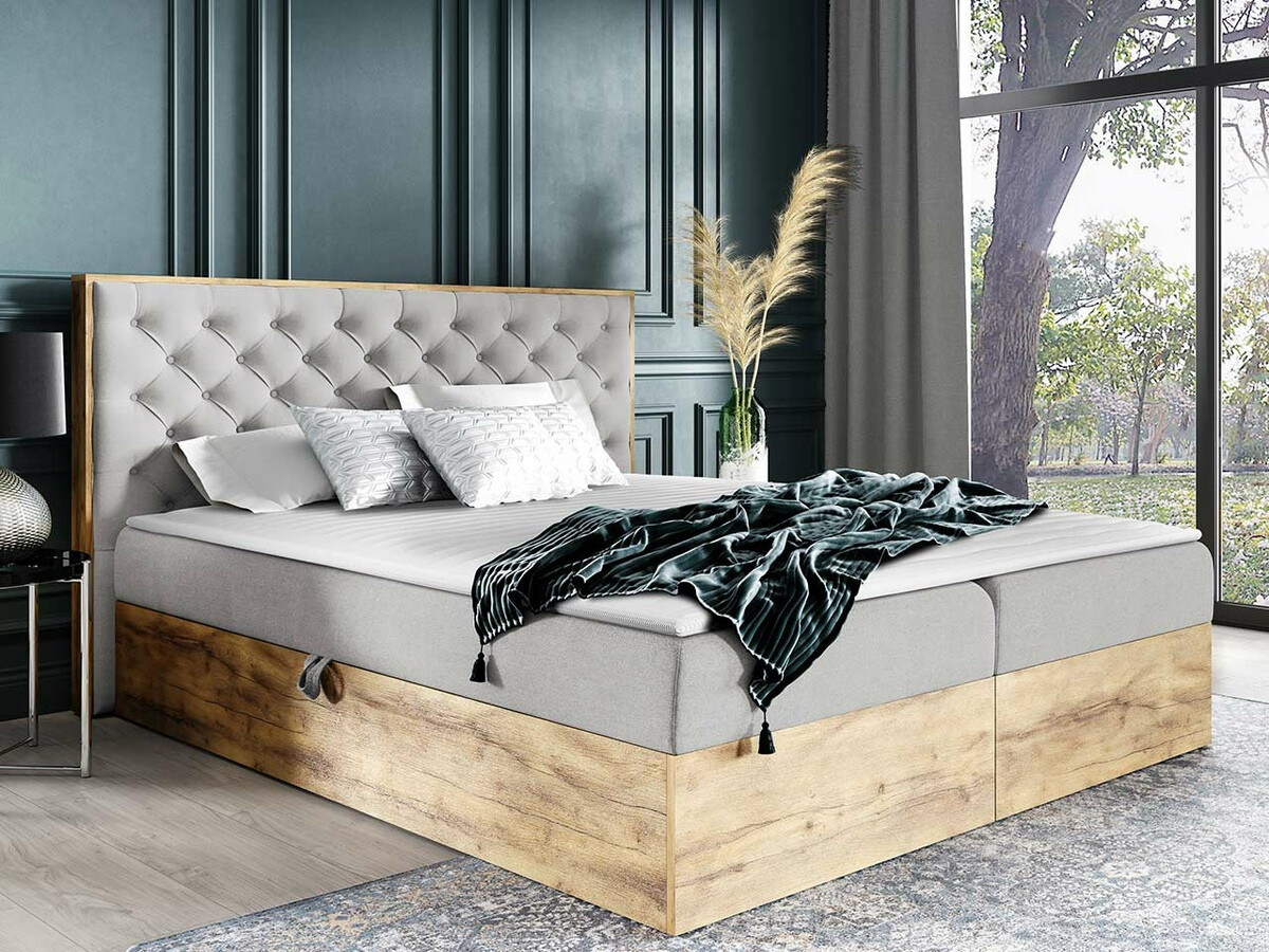 Boxspring postelja Navis I (Wotan hrast + Faro 16)