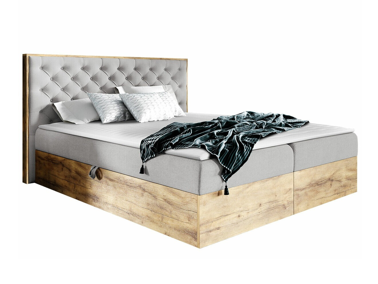 Boxspring postelja Navis I (Wotan hrast + Faro 16)