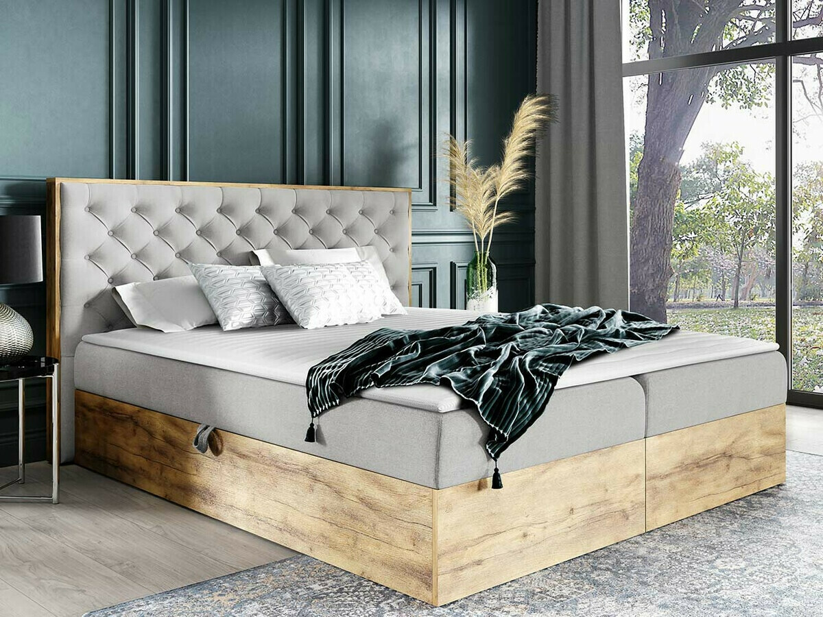 Boxspring postelja Navis I (Wotan hrast + Faro 16)