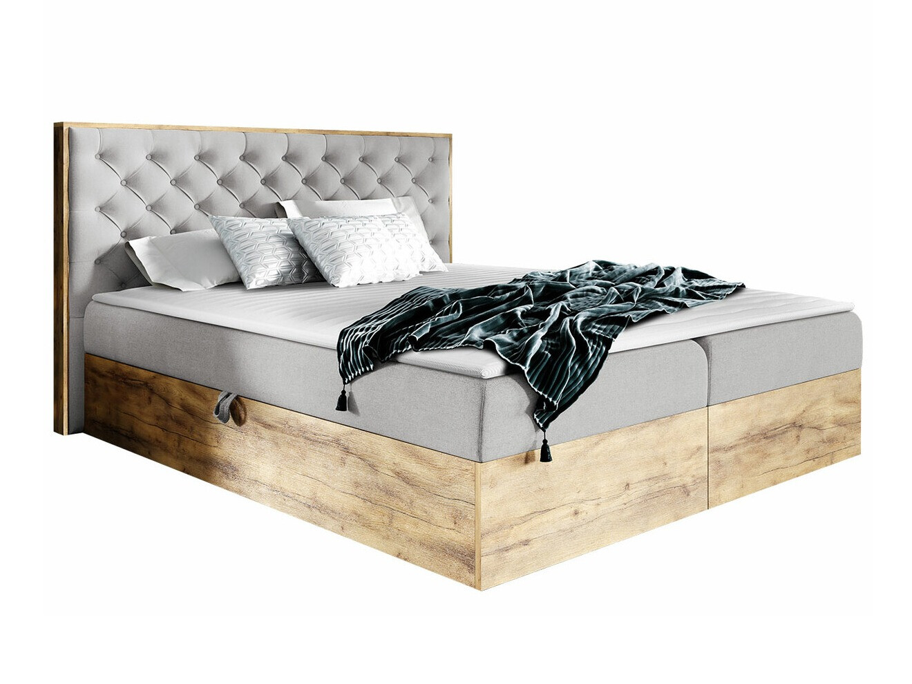 Boxspring postelja Navis I (Wotan hrast + Faro 16)