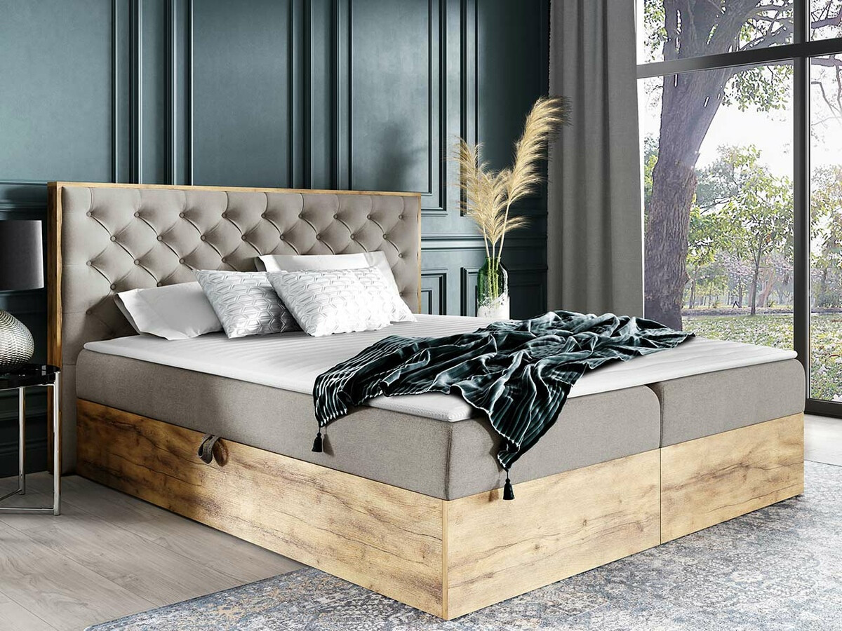 Boxspring postelja Navis I (Wotan hrast + Faro 20)