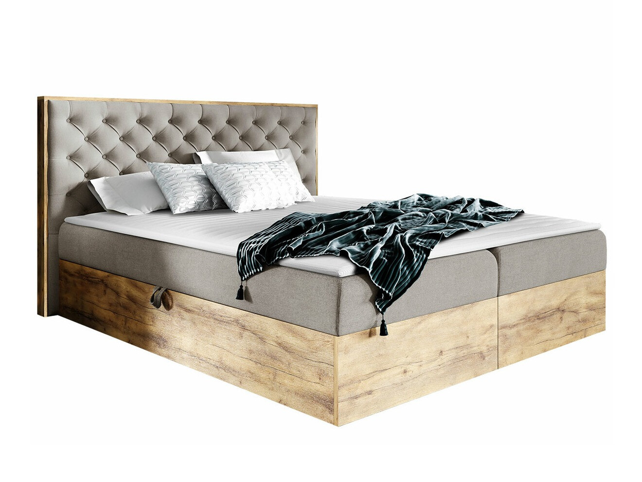 Boxspring postelja Navis I (Wotan hrast + Faro 20)