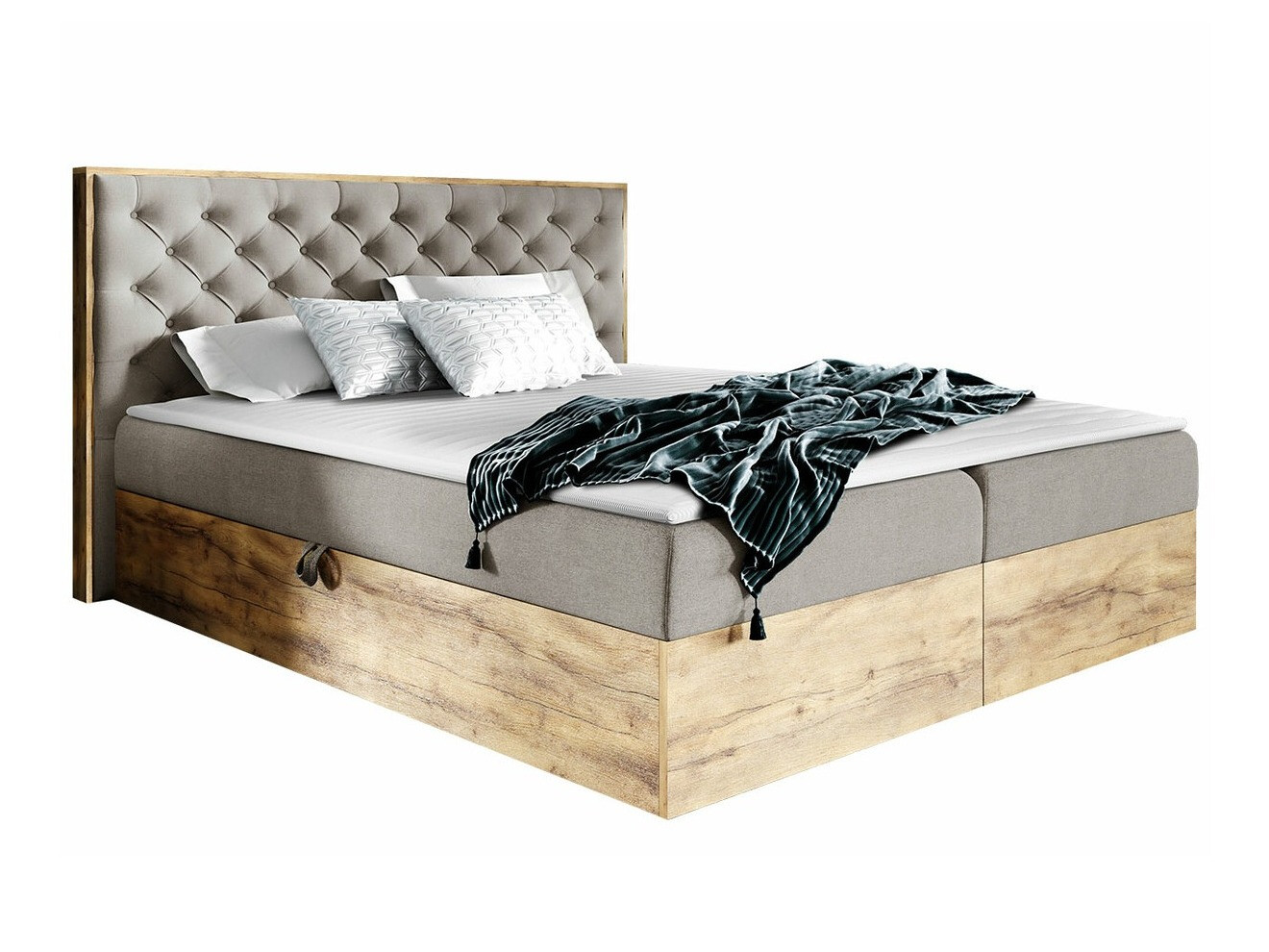 Boxspring postelja Navis I (Wotan hrast + Faro 20)