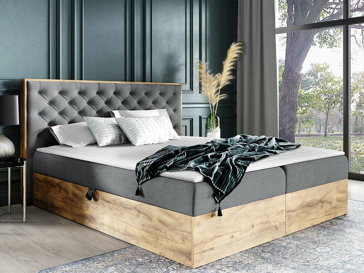 Boxspring postelja Navis I (Wotan hrast + Faro 4)