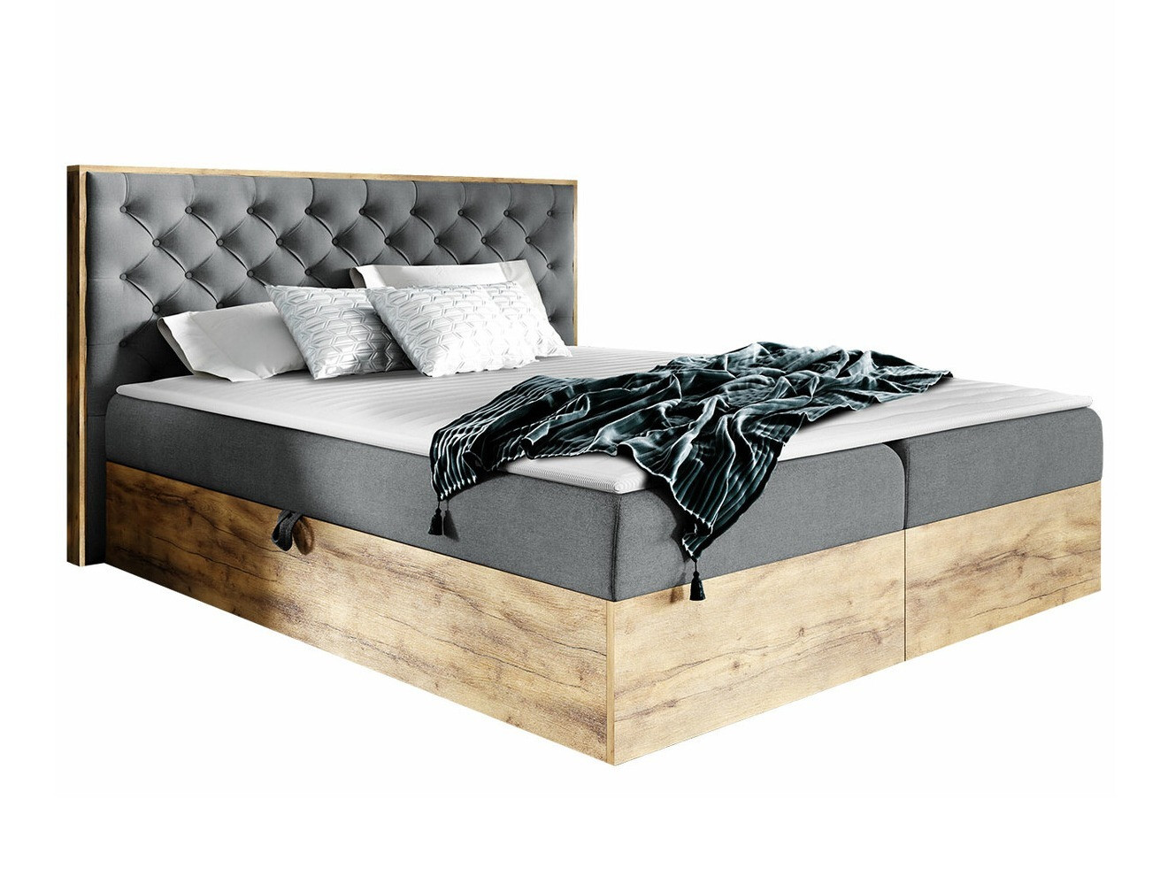 Boxspring postelja Navis I (Wotan hrast + Faro 4)