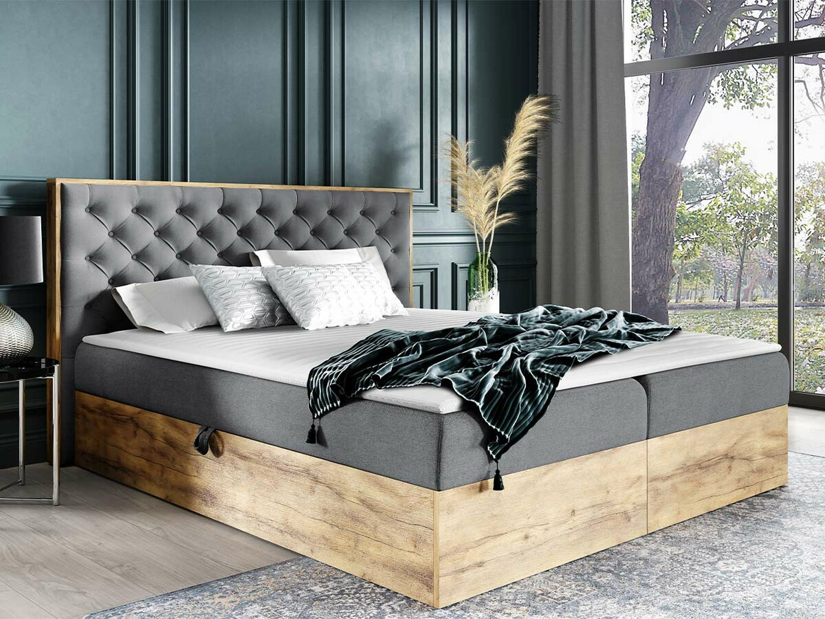Boxspring postelja Navis I (Wotan hrast + Faro 4)