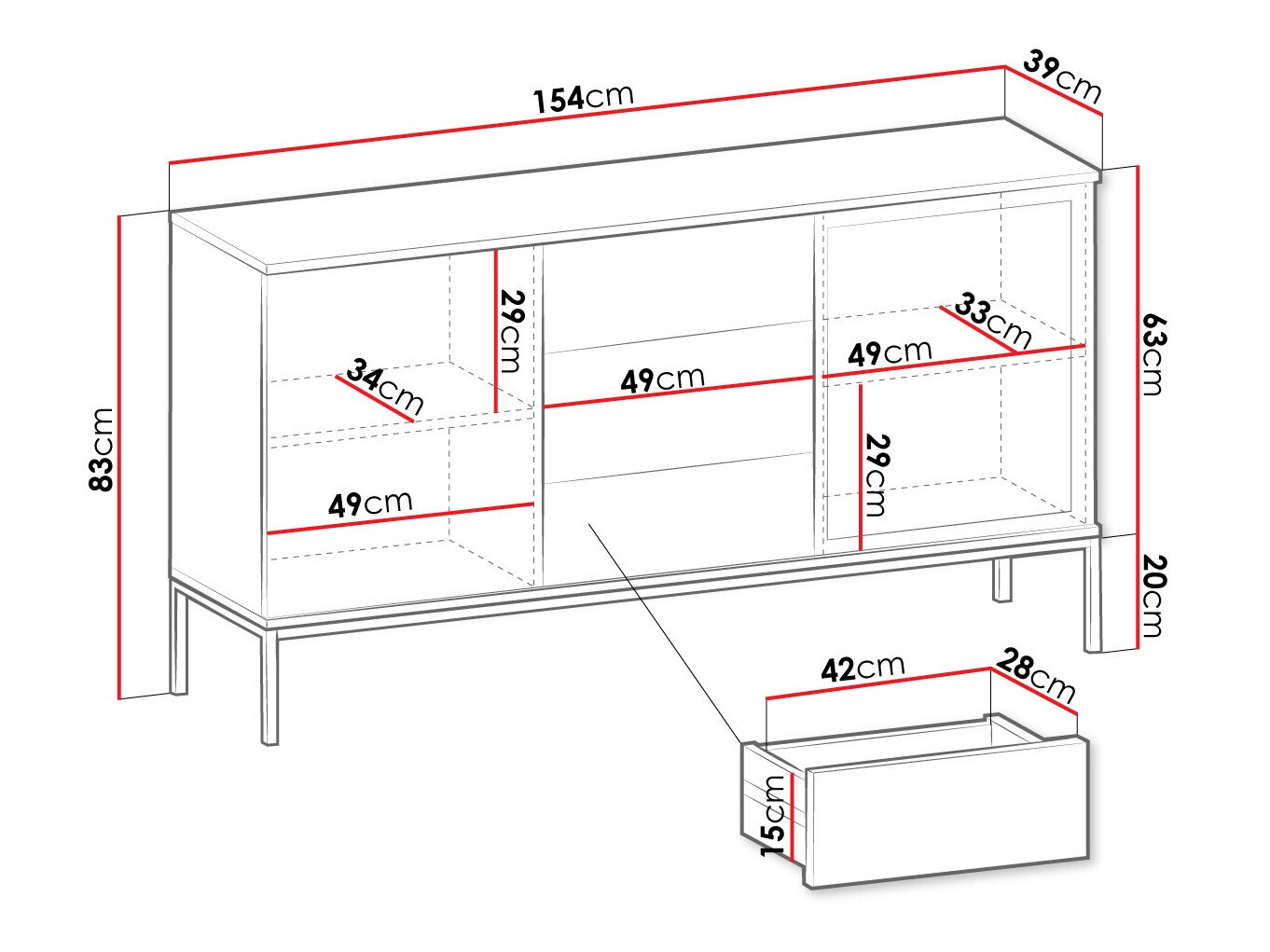 Komoda Soferi 108 (Črna + Wotan hrast)