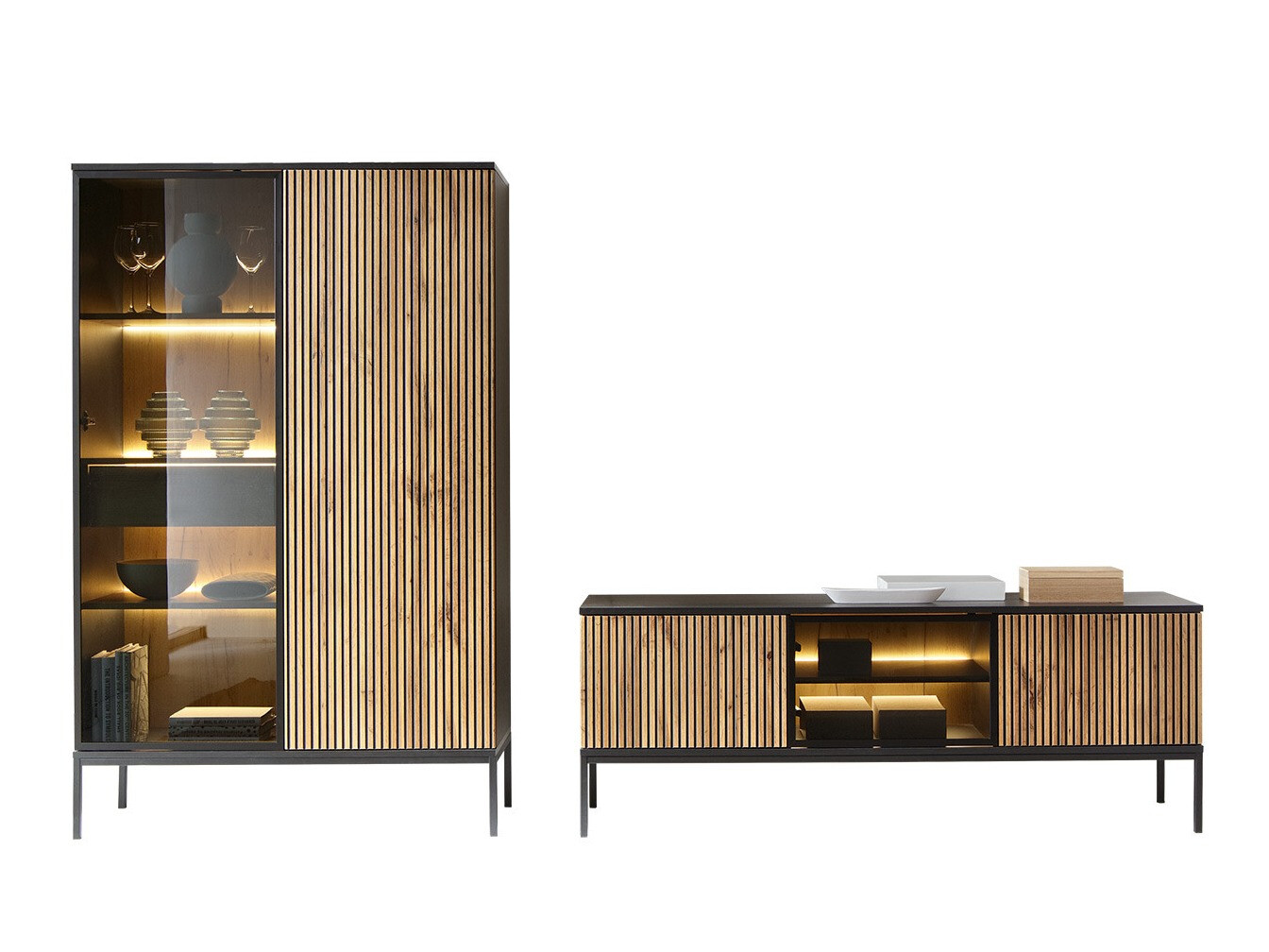 Komplet za dnevno sobo Manal I (Črna + Wotan hrast)