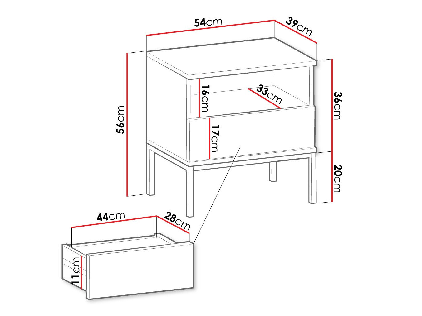 Nočna omarica Manal (Črna + Wotan hrast)