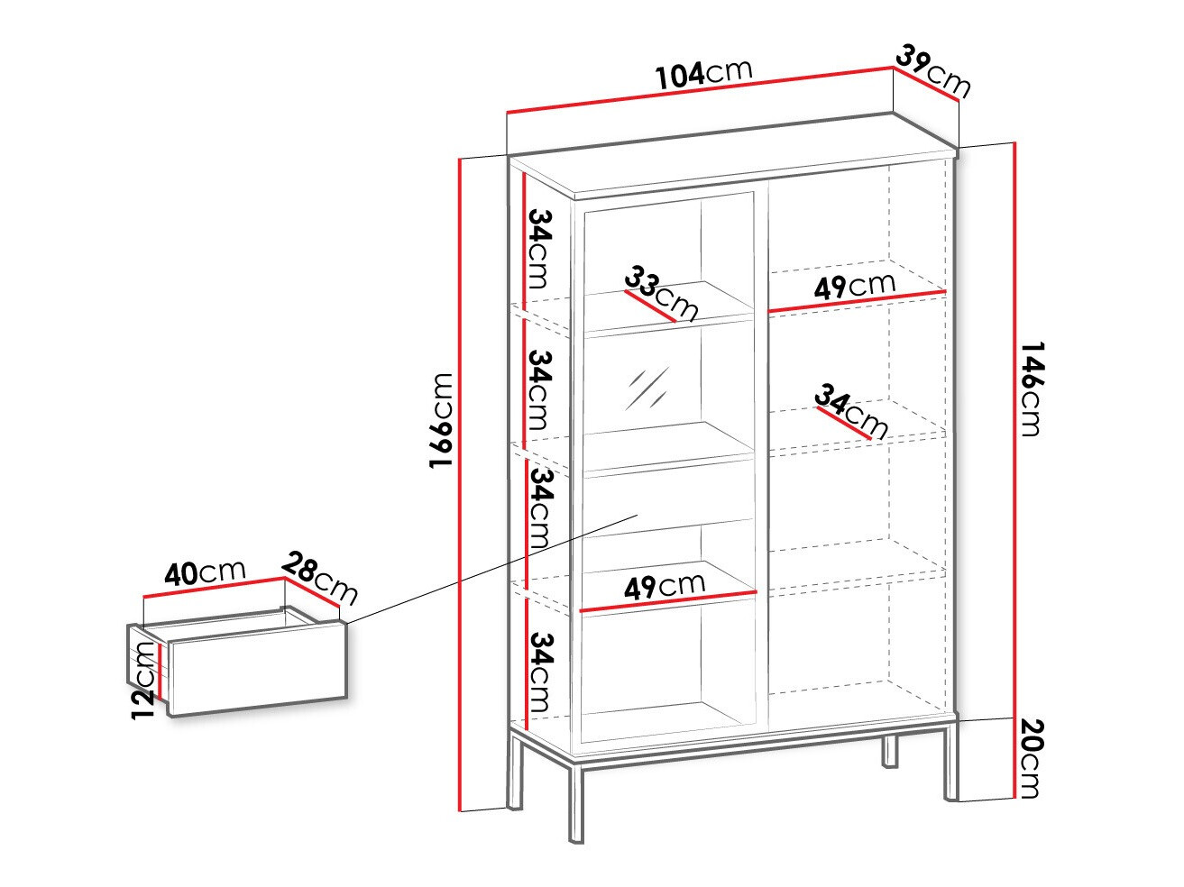 Regal Soferi 112 (Črna + Wotan hrast)