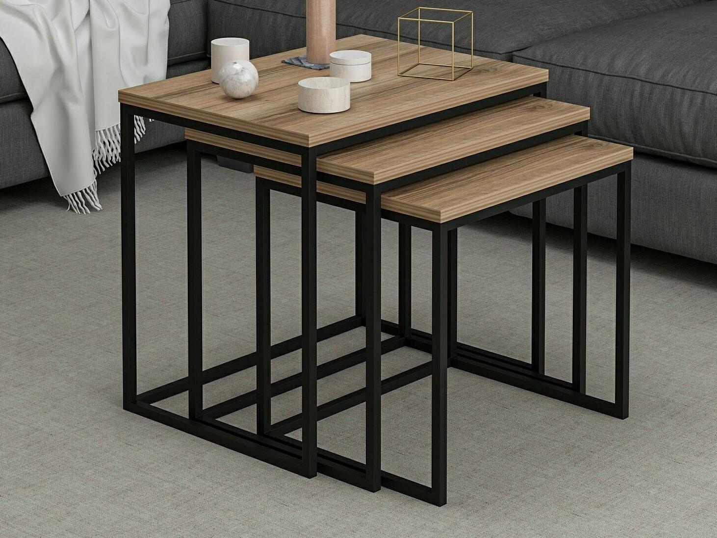 Komplet klubskih mizic Kailua 112 (Oreh + Črna)