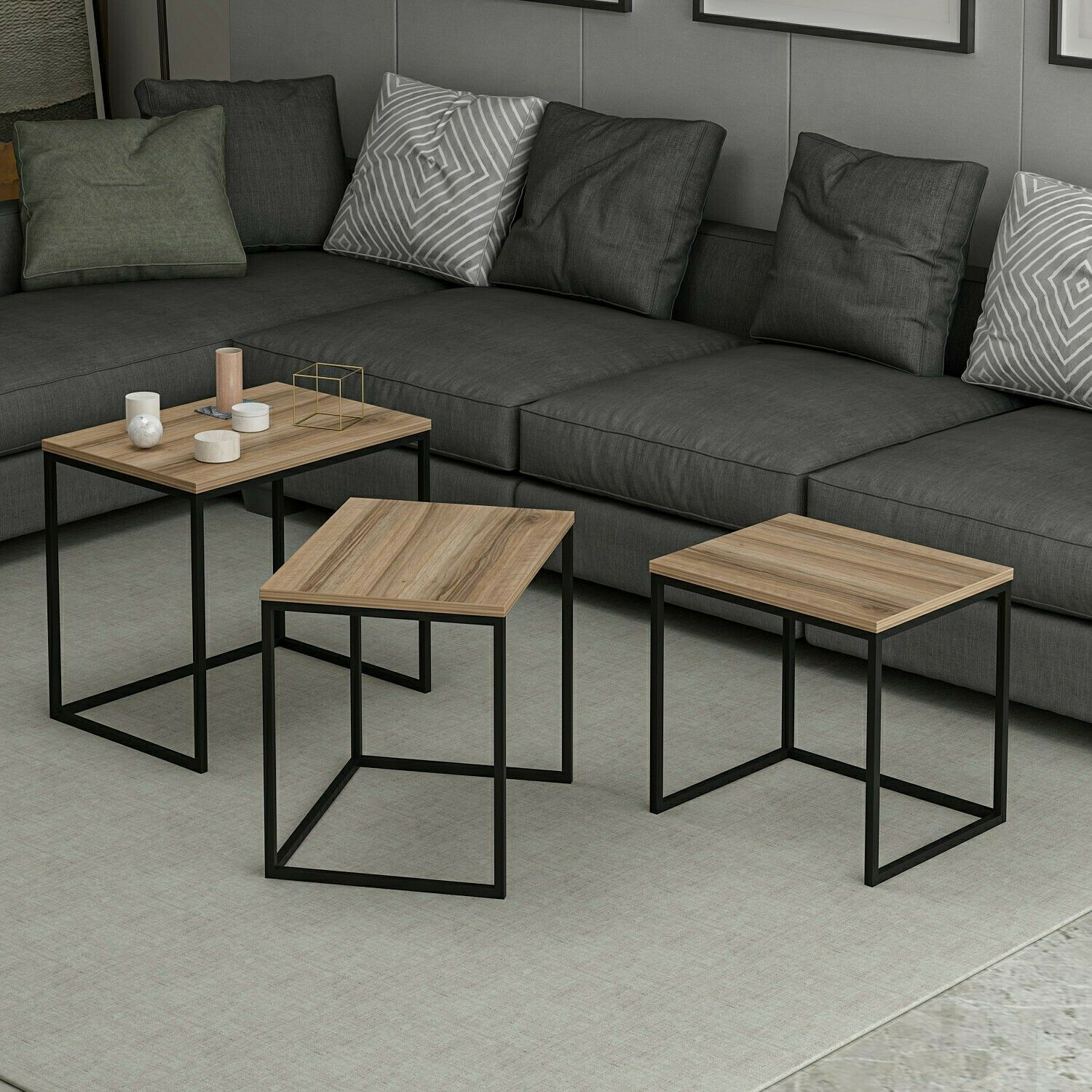 Komplet klubskih mizic Kailua 112 (Oreh + Črna)