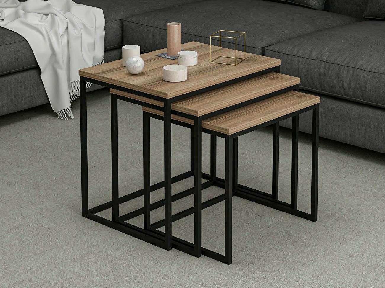 Komplet klubskih mizic Kailua 112 (Oreh + Črna)