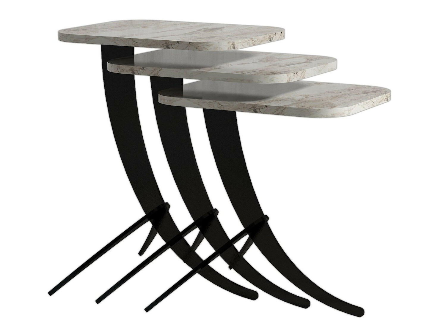 Komplet stranskih mizic Kailua 1622 (Beli marmor + Črna)