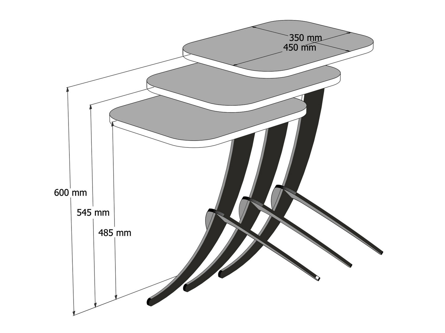 Komplet stranskih mizic Kailua 1622 (Beli marmor + Črna)