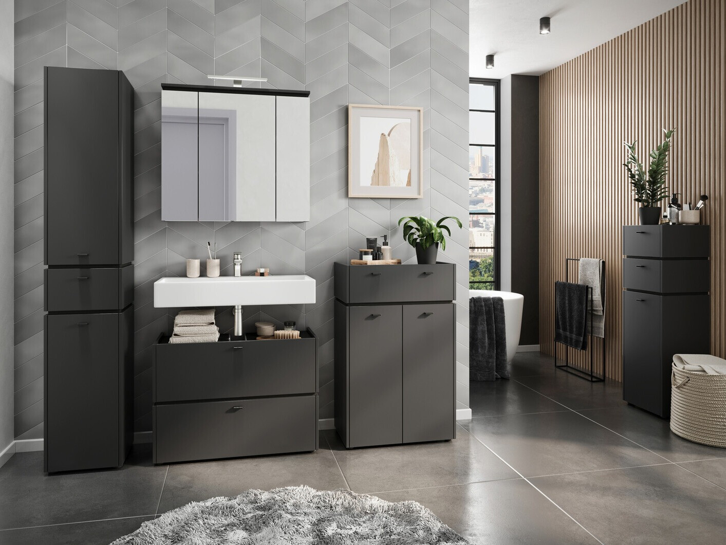 Prostostoječa Kopalniška omarica Larsalu 101 (Grafit)