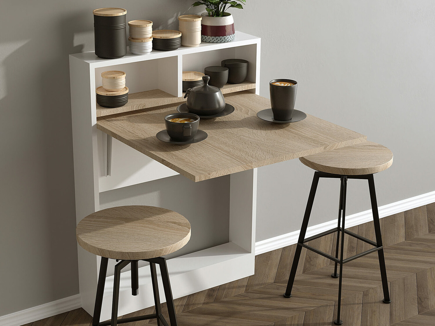 Zložljiva miza Kailua 187 (Bela + Svetlo rjava)