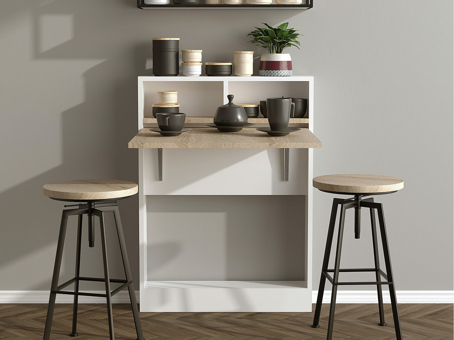 Zložljiva miza Kailua 187 (Bela + Svetlo rjava)