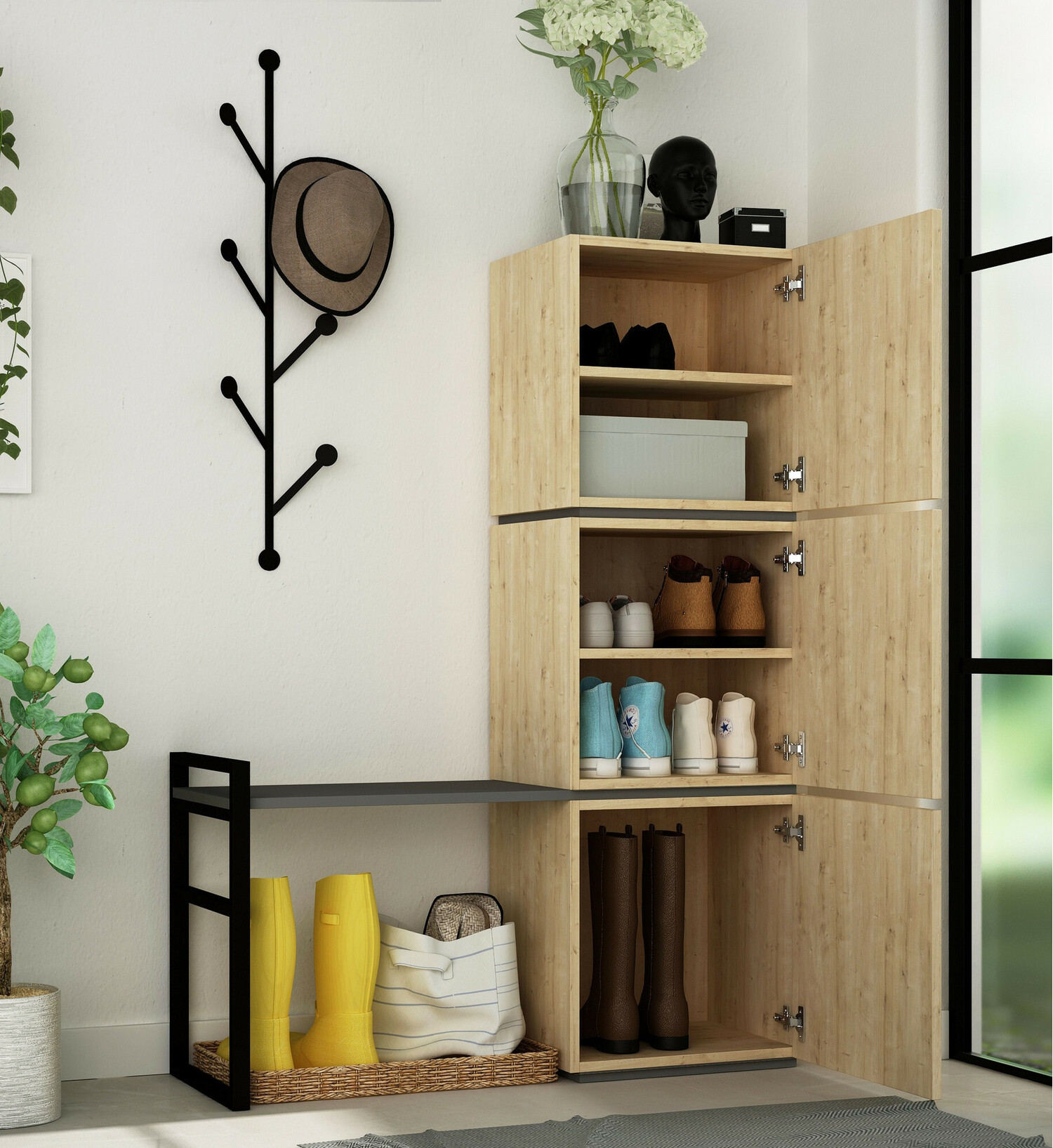 Komplet za predsobo Kailua 346 (Antracit + Hrast)