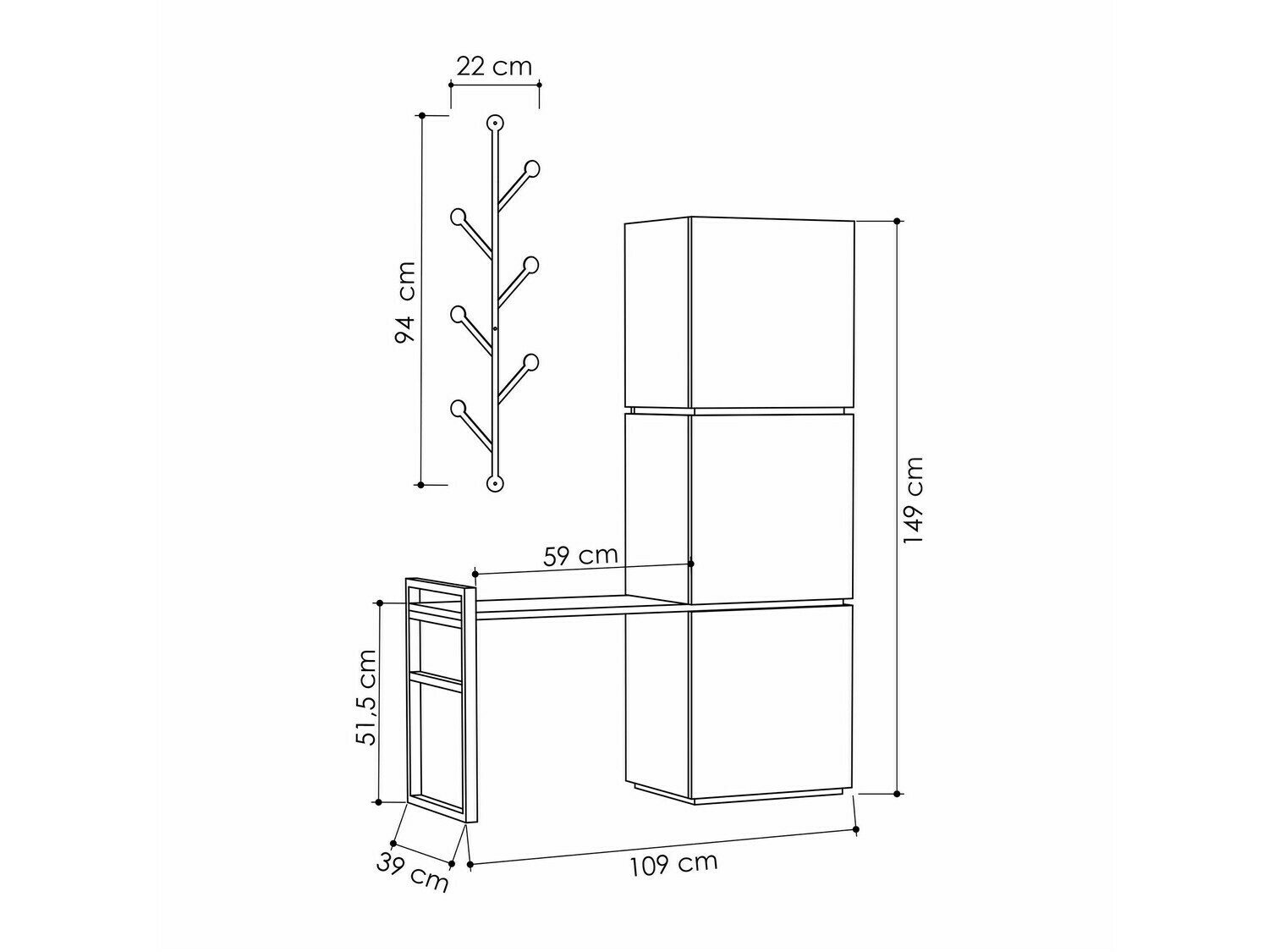 Komplet za predsobo Kailua 346 (Antracit + Hrast)