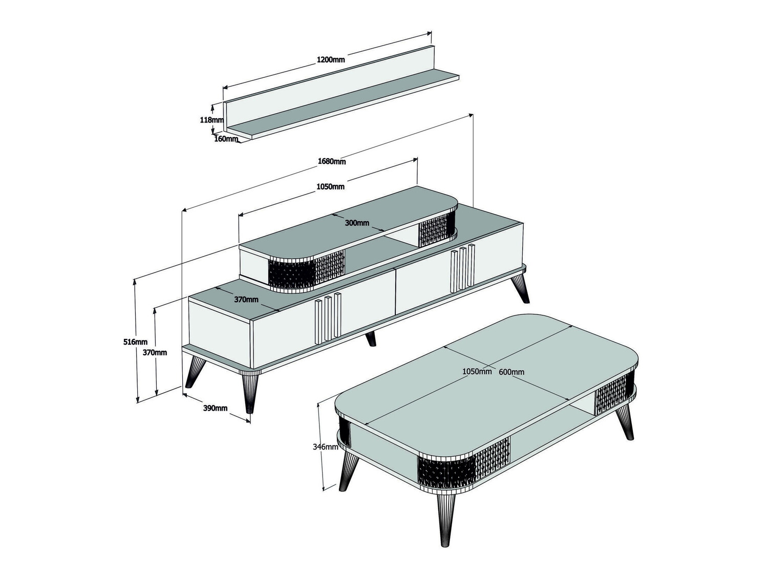 Komplet za dnevno sobo Kailua 385 (Krema)