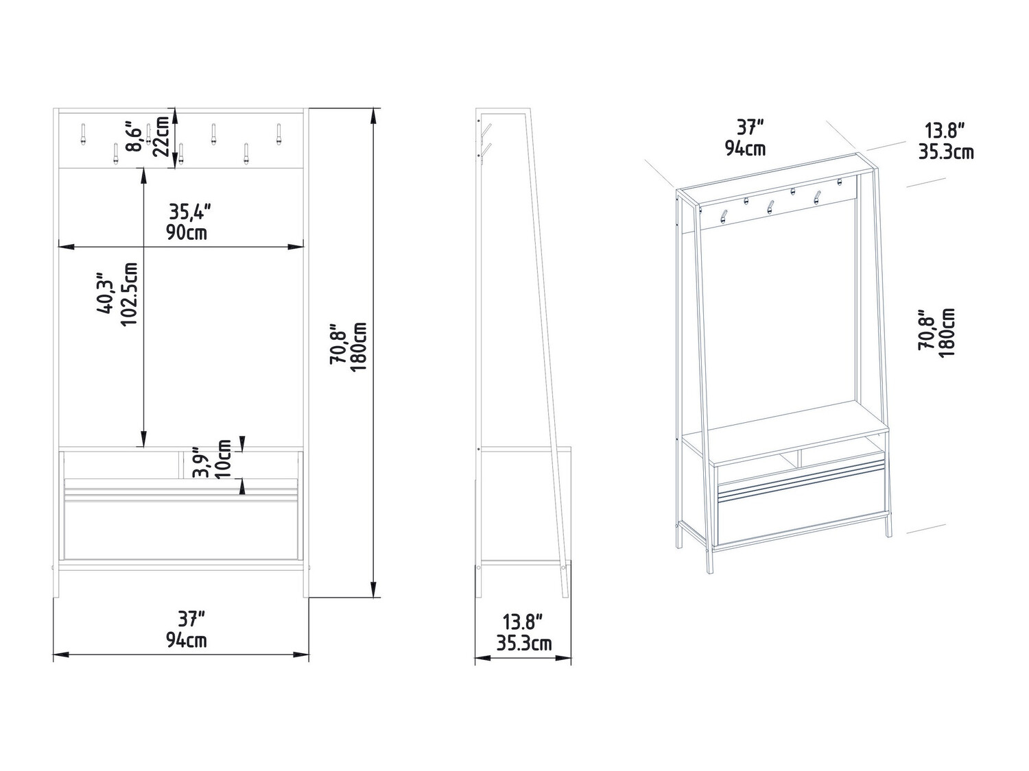 Komplet za predsobo Kailua 462 (Črna + Oreh)