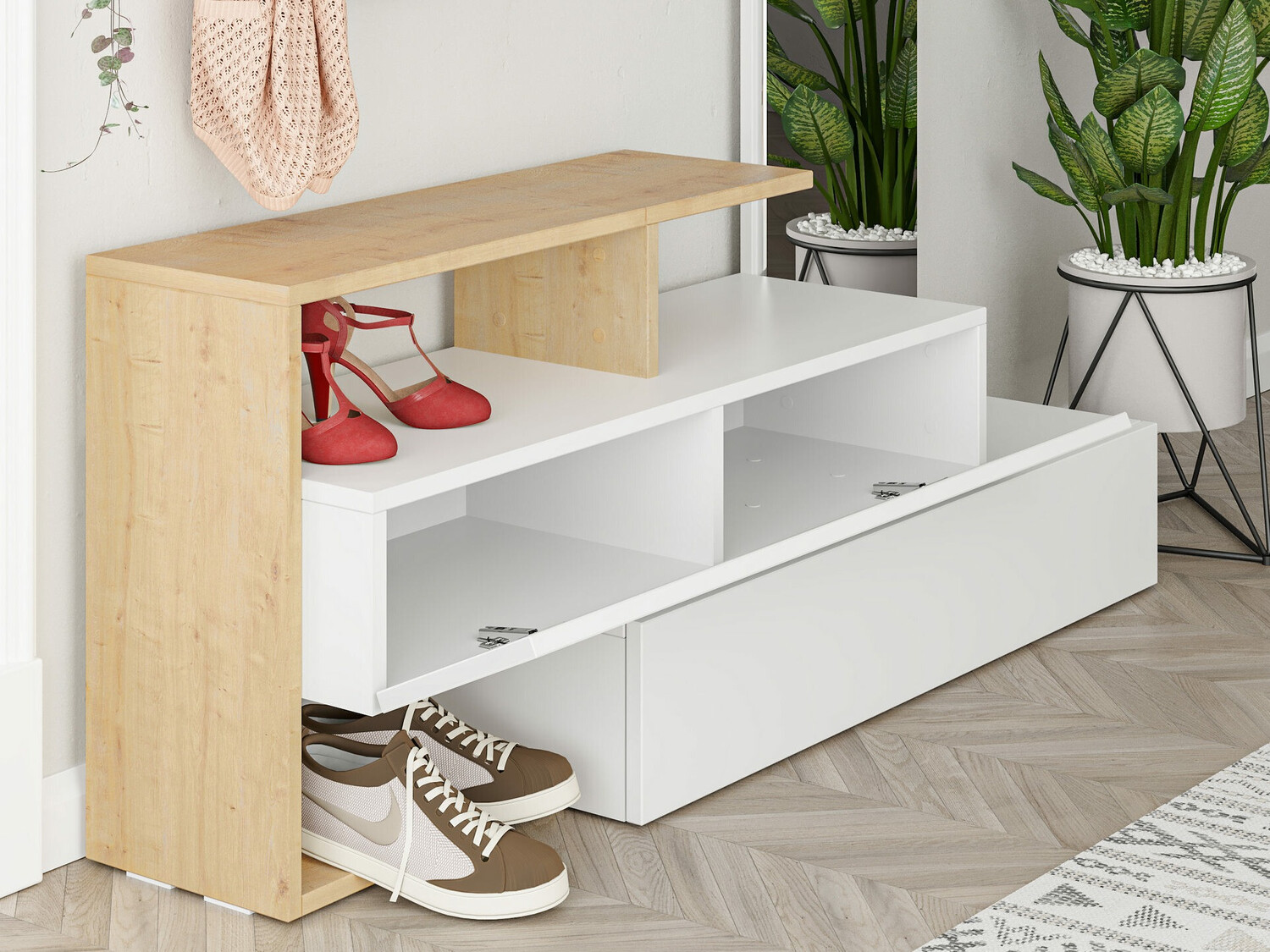 Komplet za predsobo Kailua 502 (Bela + Hrast)