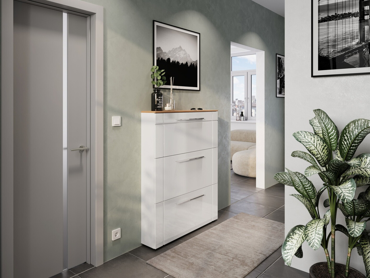 Omarica za čevlje Sacramento 404 (Sijaj bela + Navarra hrast)