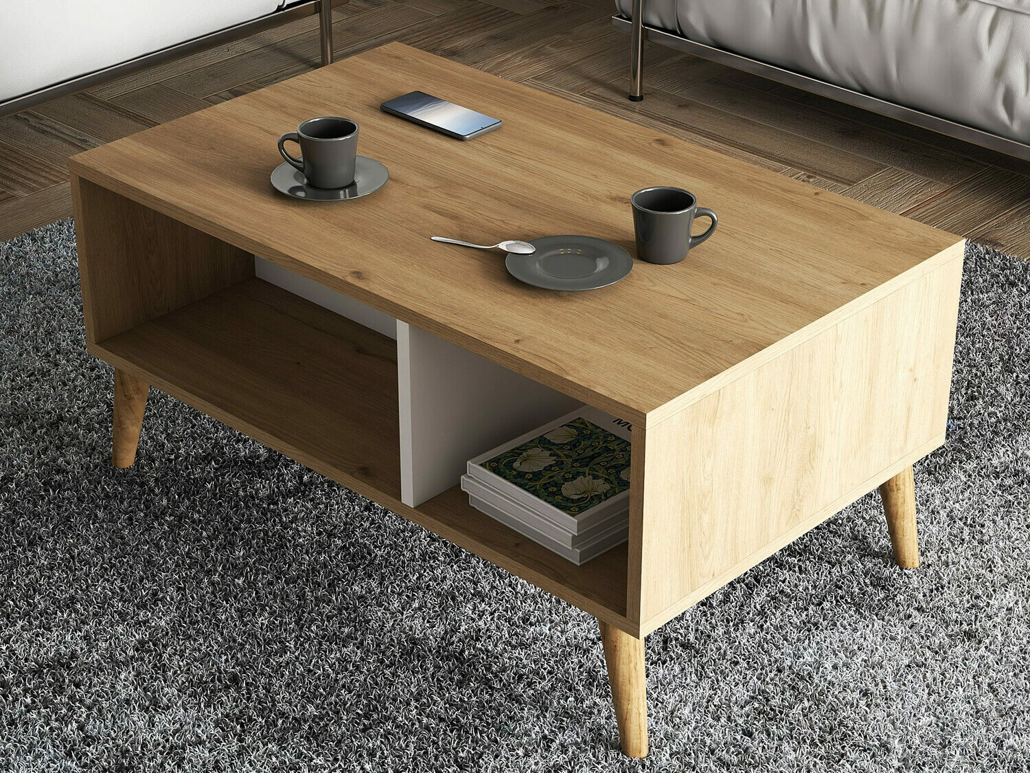 Klubska mizica Nolcava 104 (Bela + Hrast)