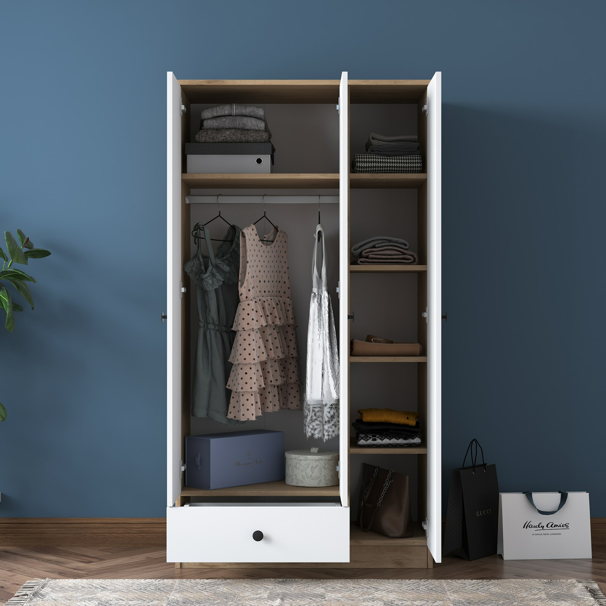 Garderobna omara Kailua 661 (Bela + Oreh)