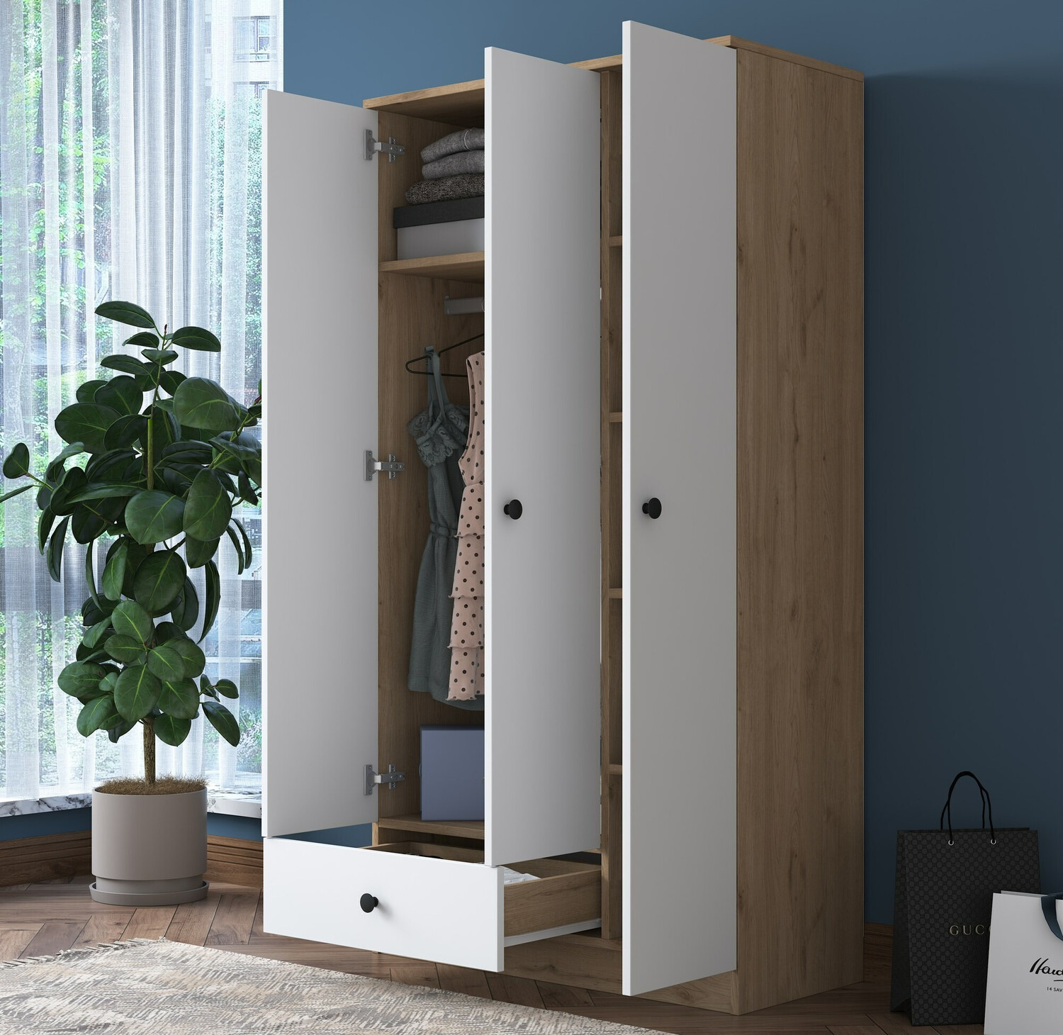 Garderobna omara Kailua 661 (Bela + Oreh)