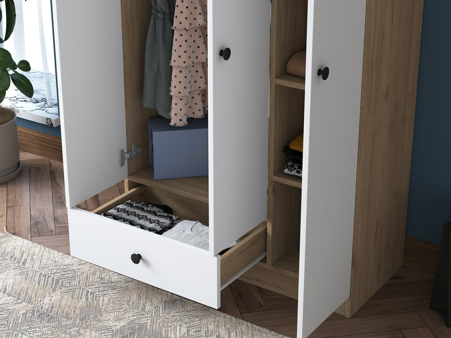 Garderobna omara Kailua 661 (Bela + Oreh)