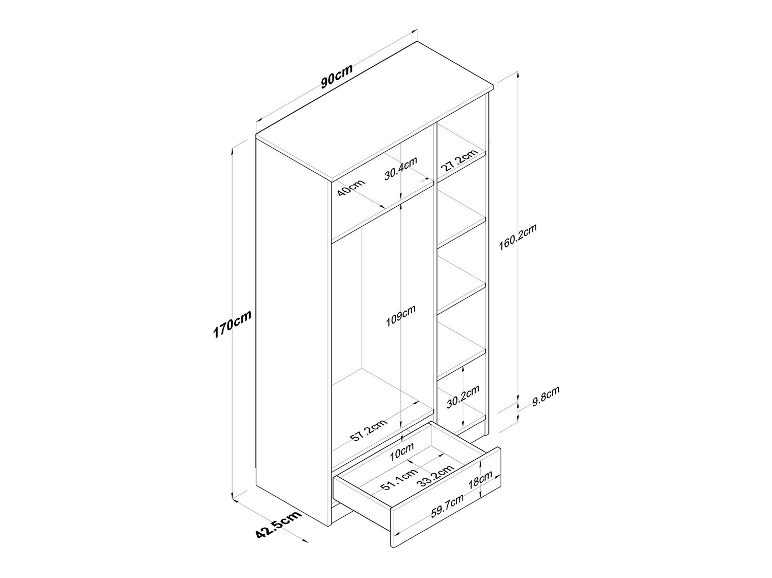 Garderobna omara Kailua 661 (Bela + Oreh)