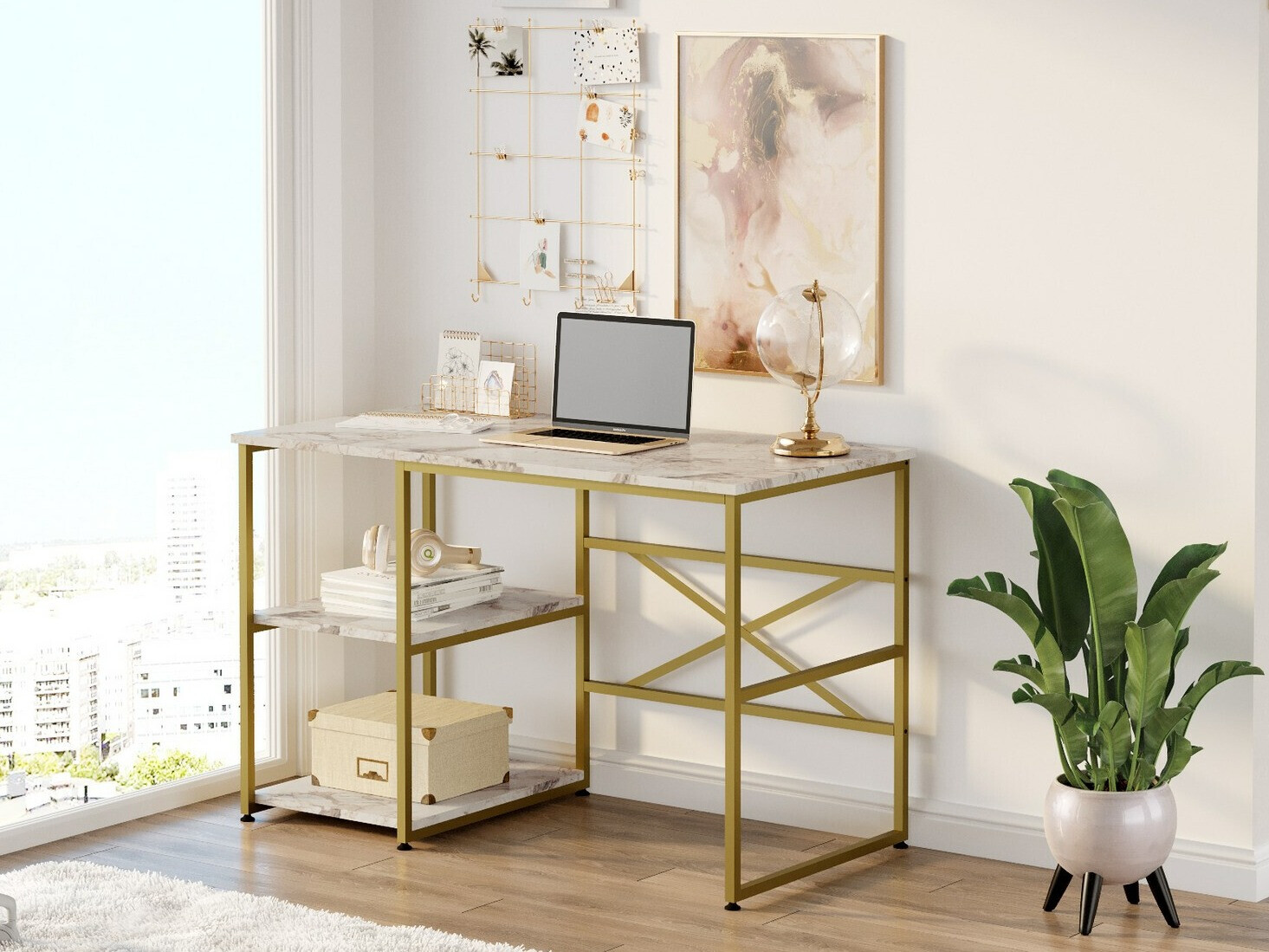 Pisalna miza Kailua 668 (Zlata + Beli marmor)