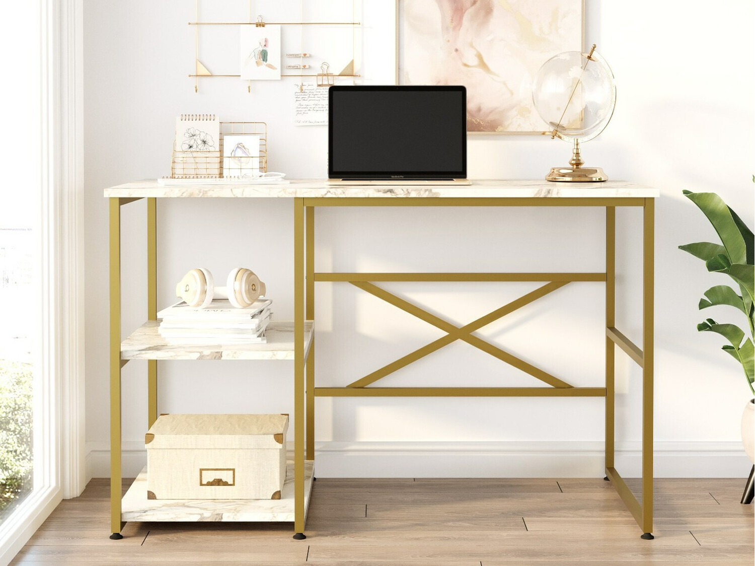 Pisalna miza Kailua 668 (Zlata + Beli marmor)