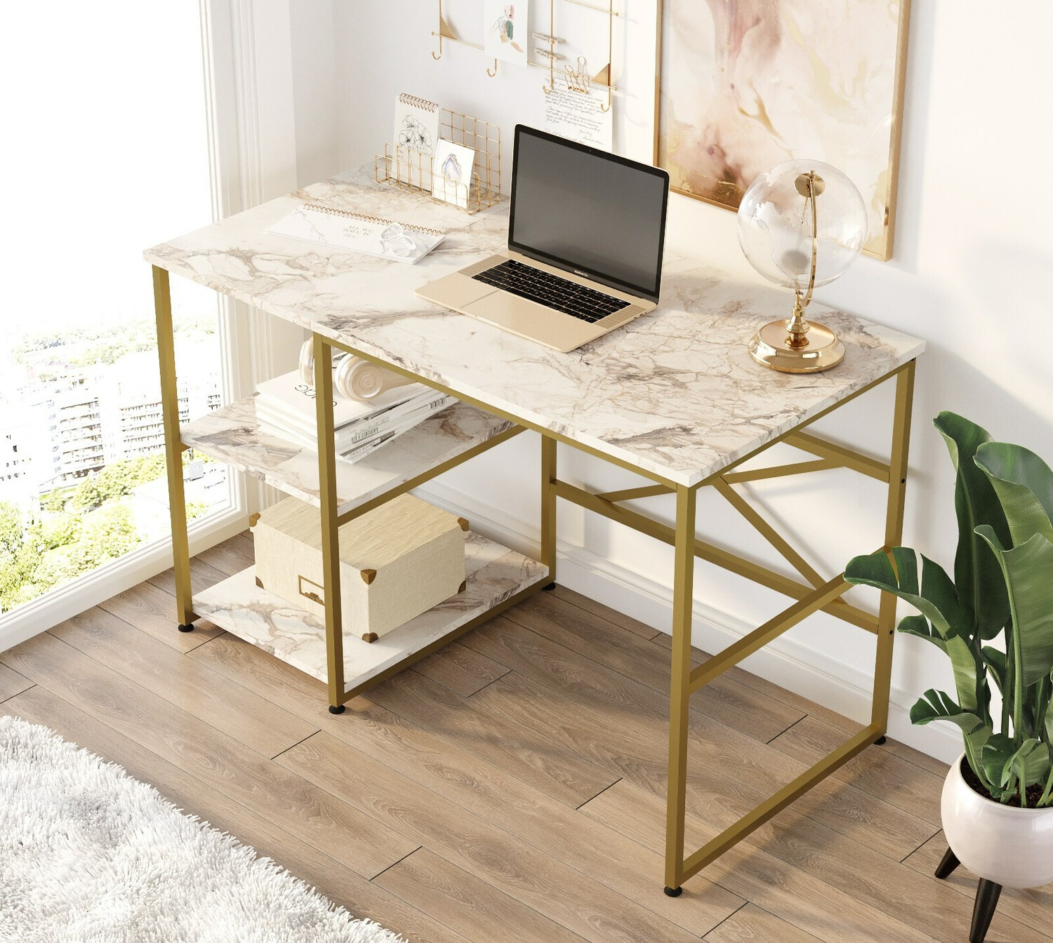 Pisalna miza Kailua 668 (Zlata + Beli marmor)