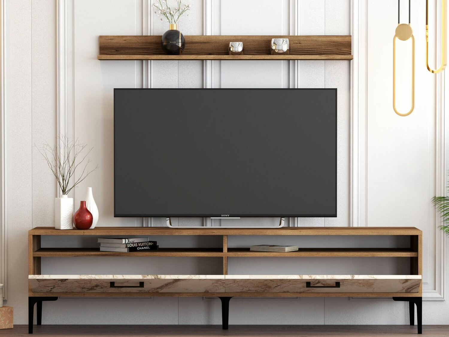 Komplet za dnevno sobo Kailua 857 (Oreh + Beli marmor)