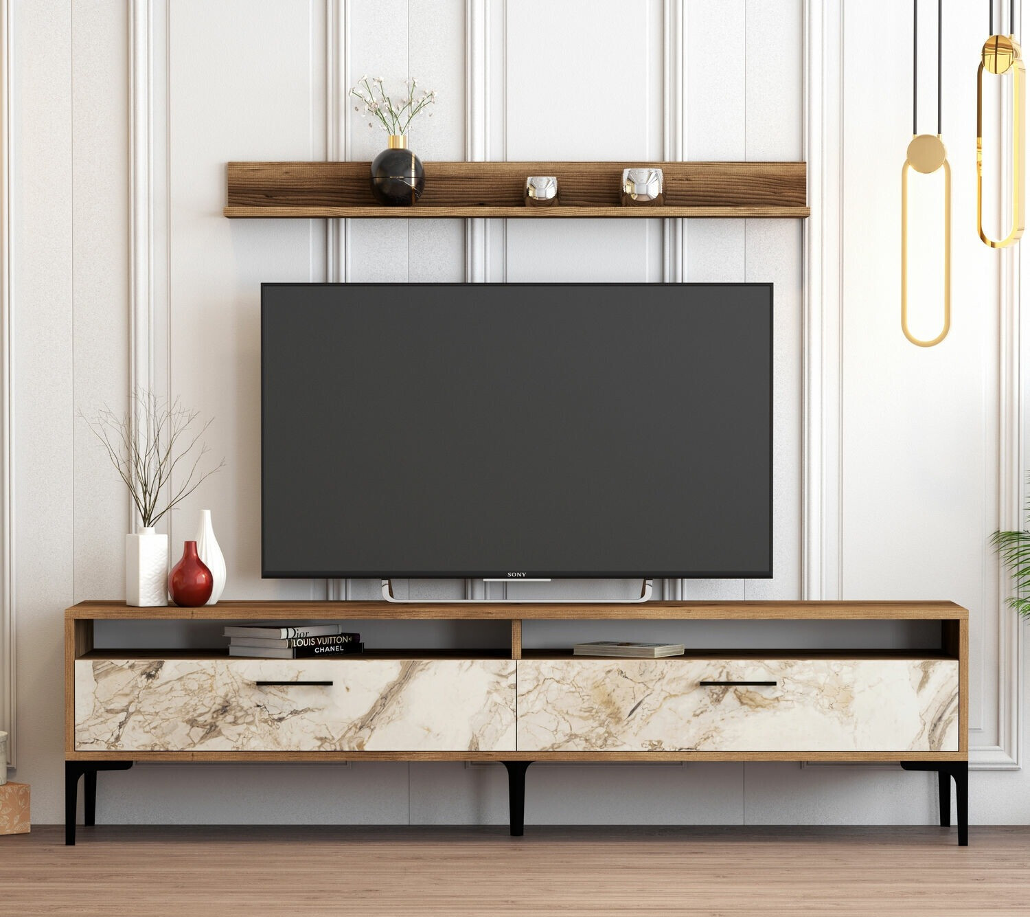 Komplet za dnevno sobo Kailua 857 (Oreh + Beli marmor)