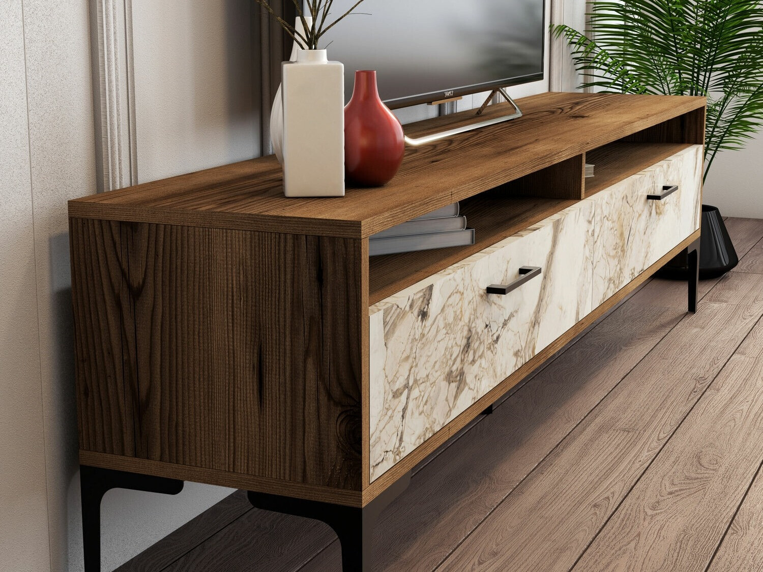 Komplet za dnevno sobo Kailua 857 (Oreh + Beli marmor)