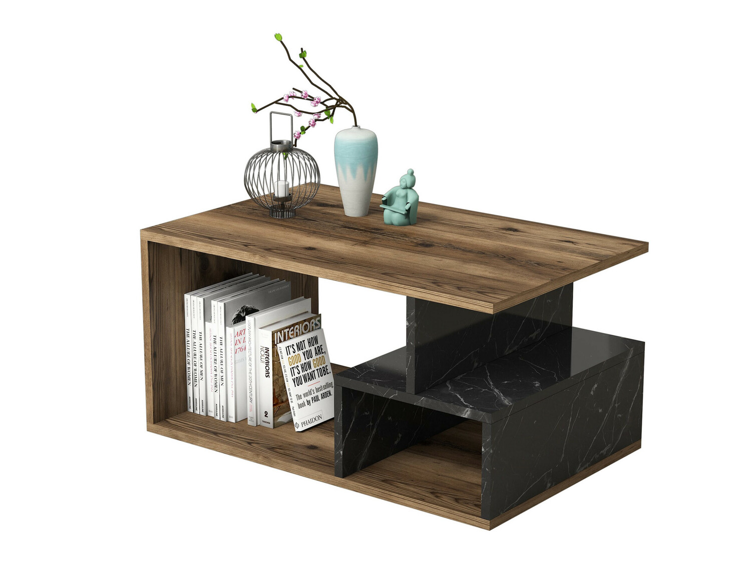 Klubska mizica Kailua 1104 (Oreh + Črni marmor)